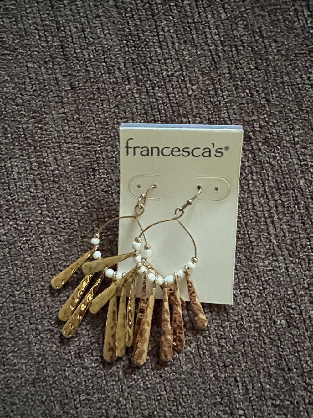 Francesca's Collections Gold Hoop Earrings with White Bead Accents